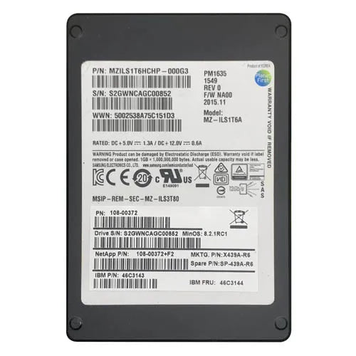 108-00372 NetApp 1.6TB SAS 6Gb/s Solid State Drive with Tray for DS224x