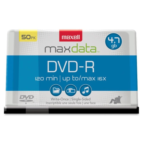 638011 Maxell DVD Recordable Media DVD-R 16x 4.70GB 50 Pack Spindle 120mm