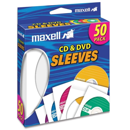 190135 Maxell CD-400 CD/DVD Sleeves (50-Pack) Slide Insert White