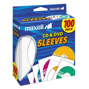 190133 Maxell CD-402 CD/DVD Sleeves (100-Pack) Slide Insert White