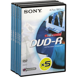 5DMR47BVD Sony DVD-R 4.7GB 16x Video Box 5 Pack