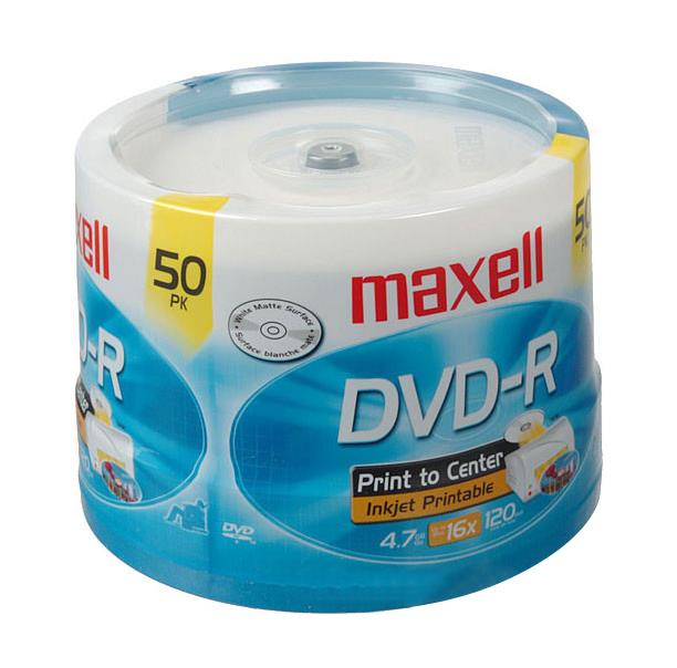 638022 Maxell 4.7GB 16x DVD-R Optical Media (50-Pack)