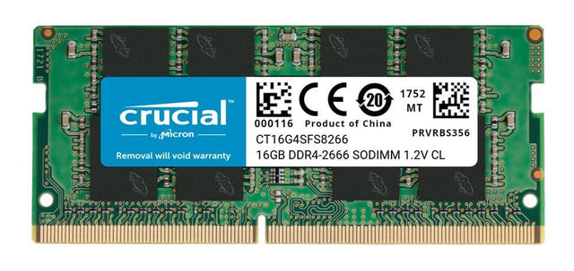 CT16G4SFS8266 Crucial 16GB PC4-21300 DDR4-2666MHz non-ECC Unbuffered CL19 260-Pin SoDimm 1.2V Single Rank Memory Module