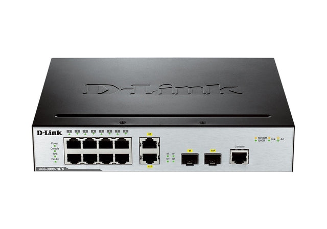 DGS-3000-10TC - D-Link DGS-3000-10TC 8 x Ports 10/100/1000Base-T + 2 x Combo SFP Ports Desktop or rack mountable Layer 2 Managed Gigabit Ethernet Switch