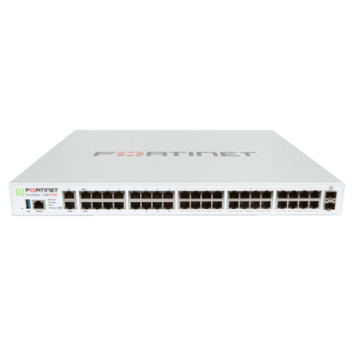 FG-140E-POE-BDL Fortinet FortiGate 100E Series FG-140E-POE 24 x Ports PoE 1000Base-T + 2 x Ports SFP Shared + 14 x Ports 1GbE RJ-45 1U Rack-Mountable Network Security Firewall