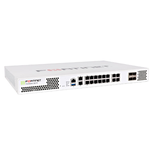 FG-201E-BDL-811-12 Fortinet FortiGate 201E 18 x Ports GE RJ-45 + 2 x Ports WAN + 14 x Ports GE RJ-45 Switch + 4 x Ports SFP 1U Managed Network Security/Firewall Appliance with 1Y 24X7 FC