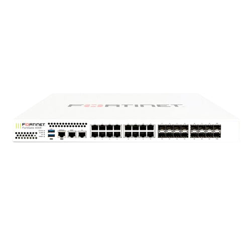 FG-400E-BDL-950-12 Fortinet FortiGate 400E Series FG-400E 16 x Ports 1GbE RJ-45 + 16 x Ports SFP + 2 x Port 1GbE RJ-45 Management 1U Rack-Mountable Network Security Firewall Appliance