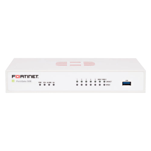 FG-50E-BDL-871-12 Fortinet FortiGate 50E 7-Ports 1000Base-T GbE 7 x RJ-45 Manageable Rack-Mountable Desktop Firewall