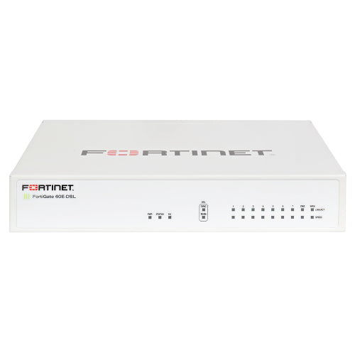 FG-60E-DSL-BDL-811-12 Fortinet FortiGate 60E-DSL 9 x Ports GE RJ-45 + 7 x Ports Internal + 1 x Port WAN + 1 x Port DMZ Managed Network Security/Firewall Appliance with 1Y 24X7 FC and FG