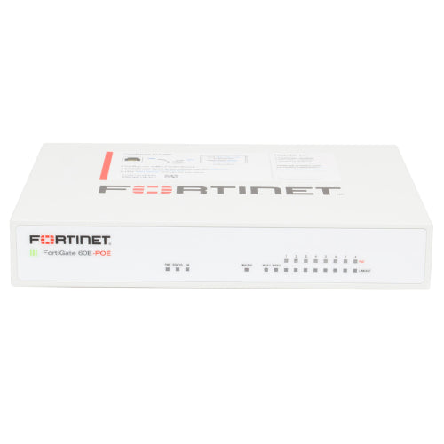 FG-60E-POE-BDL-811-12 Fortinet FortiGate 60E-POE 10 x Ports GE RJ-45 + 8 x Ports PoE/PoE+ + 2 x Ports WAN 1U Managed Network Security/Firewall Appliance with 1Y 24X7 FC