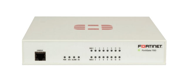 FG-70D - Fortinet FortiGate 70D 16-Ports 1000Base-T GbE 14 x RJ-45 Desktop Wall Mountable with 1 Year FortiCare 8x5 UTM Firewall