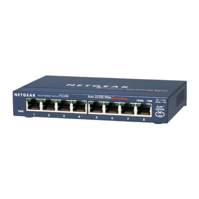 FS108 - Netgear Prosafe 100 Series FS108 8 x Ports 10/100Base-T Desktop Unmanaged Fast Ethernet Network Switch