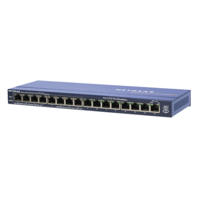 FS116P - Netgear FS116P 8 x RJ-45 Ports PoE 10/100Base-TX + 8 x RJ-45 Ports Layer 2 Unmanaged Fast Ethernet Network Switch