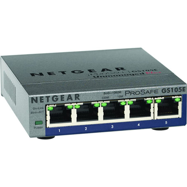 GS105E100UKS - Netgear Prosafe GS105E 5 x RJ-45 Ports 10/100/1000Base-T Layer 2 Unmnaged Gigabit Ethernet Network Switch