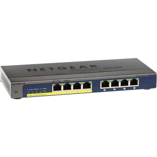 GS108P-100NAS - Netgear Prosafe GS108P 4 x RJ-45 Ports PoE 10/100/1000Base-T + 4 x RJ-45 Ports Layer2 Unmanaged Gigabit Ethernet Network Switch