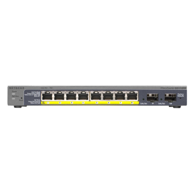 GS110TP - Netgear GS110TP 8 x RJ-45 Ports PoE 10/100/1000Base-T + 2 x SFP Ports Layer 3 Managed Gigabit Ethernet Network Switch