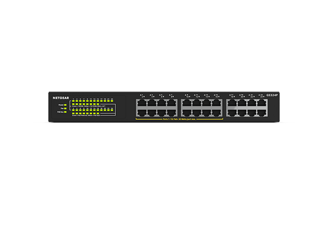 GS324P - Netgear Prosafe S350 Series GS324P 16 x RJ-45 Ports PoE+ 10/100/1000Base-T + 8 x RJ-45 Ports Layer2 Unmananged Gigabit Ethernet Network Switch