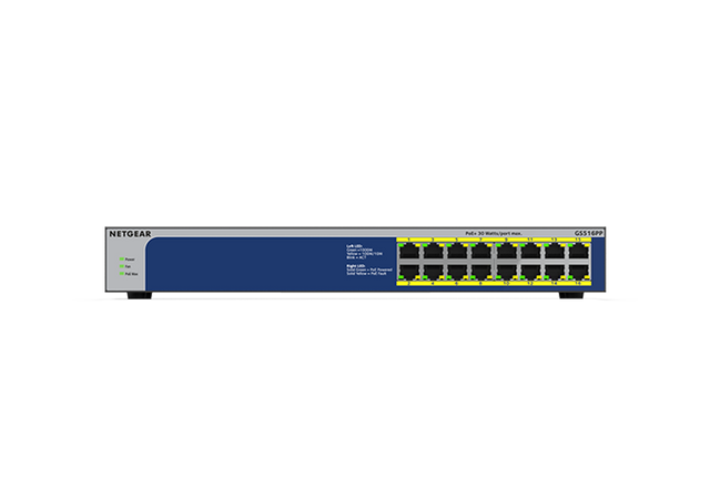 GS516PP - Netgear Prosafe JGS500 Series GS516PP 16 x RJ-45 Ports PoE+ 10/100/1000Base-T Layer 2 Unmanaged Gigabit Ethernet Network Switch