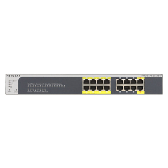 GS516TP-100AJS - Netgear Prosafe JGS500 Series GS516TP 8 x RJ-45 Ports PoE 10/100/1000Base-T + 8 x RJ-45 Ports Layer2 Umanaged Gigabit Ethernet Network Switch