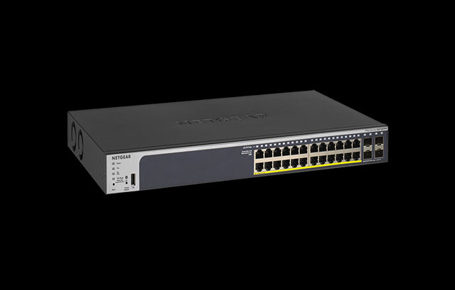 GS728TPP - Netgear ProSafe 24 x RJ-45 Ports PoE+ 10/100/1000Base-T + 4 x SFP Ports Layer3 Managed 1U Rack-mountable Gigabit Ethernet Stackable Smart Network Switch