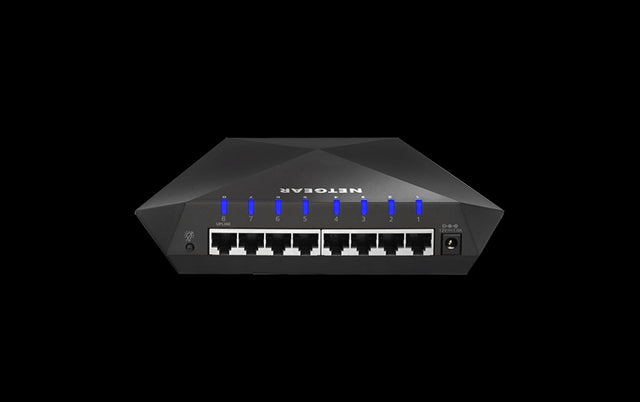 GS808E-100PES - Netgear Nighthawk S8000 8 x RJ-45 Ports 10/100/1000Base-T Gaming Streaming Advanced Layer3 Mananged Gigabit Ethernet Network Switch