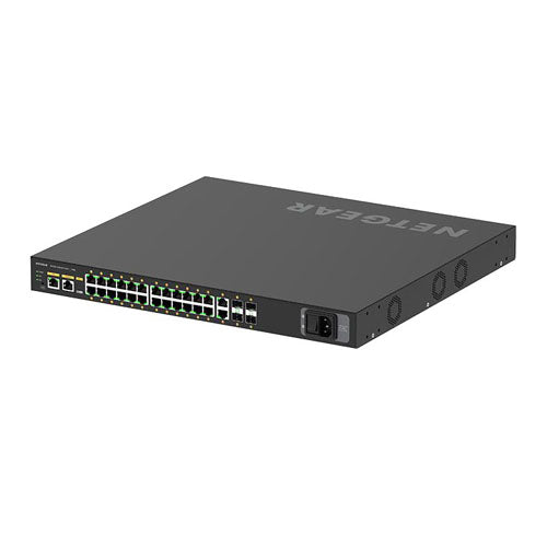 GSM4230PX-100NAS Netgear 24 x Ports PoE+ 10/100/1000Base-T + 4 x SFP Ports Layer 3 Managed 1U Rack-mountable Gigabit Ethernet Network Switch