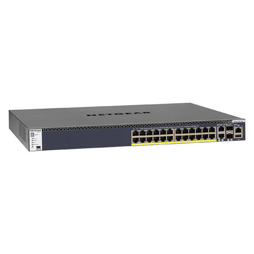 GSM4328PA-100NES Netgear Prosafe M4300 Series M4300-28G-PoE+ 24 x RJ-45 Ports PoE+ 1000Base-T + 2 x SFP+ Copper Ports + 2 x SFP+ Ports Layer 3 Managed Rack-mountable Gigabit Ethernet Network Switch