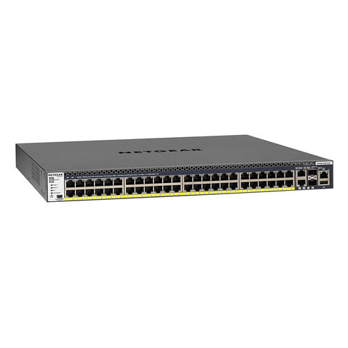 GSM4352PB-100NES Netgear Prosafe M4300 Series M4300-52G-PoE+ 48 x Ports PoE+ 10/100/1000Base-T + 2 x Ports 10GBase-T + 2 x Ports SFP+ Stackable 1U Rack-mountable Layer 3 Managed Gigabit Ethernet Network Switch