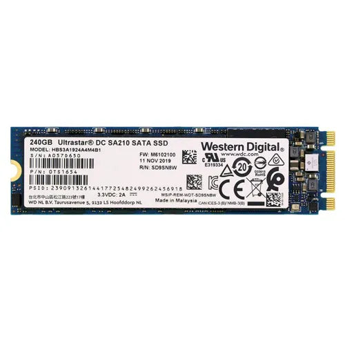 HBS3A1924A4M4B1 HGST Ultrastar DC SA210 Series 240GB 3D Triple-Level Cell SATA 6Gb/s (TCG Opal 2.01) M.2 2280 Solid State Drive