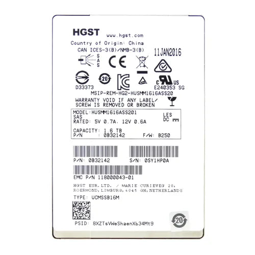 HUSMM1616ASS201 HGST Ultrastar SSD1600MM Series 1.6TB Multi-Level Cell SAS 12Gb/s Mainstream Endurance (TCG-Encryption) 2.5-inch Solid State Drive