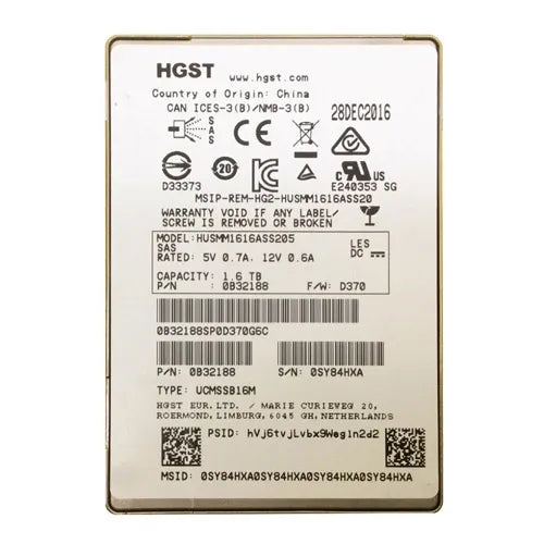 HUSMM1616ASS205 HGST Ultrastar SSD1600MM Series 1.6TB Multi-Level Cell SAS 12Gb/s Mainstream Endurance 2.5-inch Solid State Drive