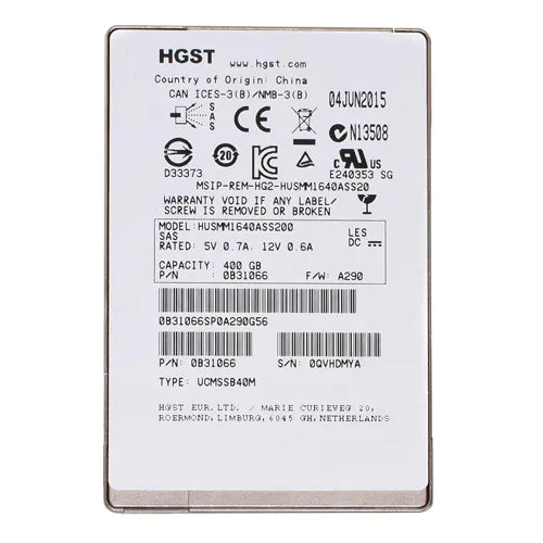 HUSMM1640ASS200 HGST Ultrastar SSD1600MM Series 400GB Multi-Level Cell SAS 12Gb/s Mainstream Endurance (Crypto Sanitize) 2.5-inch Solid State Drive