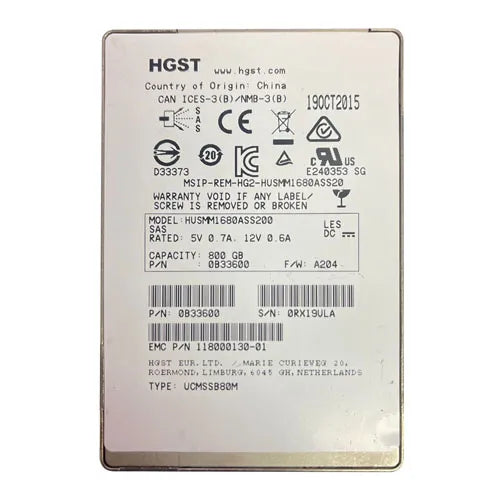 HUSMM1680ASS200 HGST Ultrastar SSD1600MM Series 800GB Multi-Level Cell SAS 12Gb/s (Crypto Sanitize) Mainstream Endurance 2.5-inch Solid State Drive