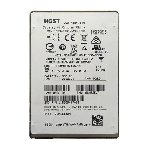 HUSMM1680ASS205 HGST Ultrastar SSD1600MM Series 800GB Multi-Level Cell SAS 12Gb/s 512e Mainstream Endurance (TCG + FIPS) 2.5-inch Solid State Drive