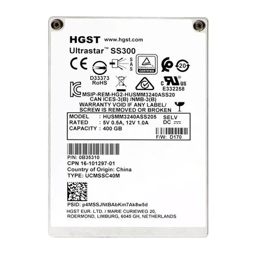 HUSMM3240ASS205 HGST Ultrastar DC SS300 Series 400GB Multi-Level Cell SAS 12Gb/s Mainstream Endurance (TCG FIPS) 2.5-inch Solid State Drive