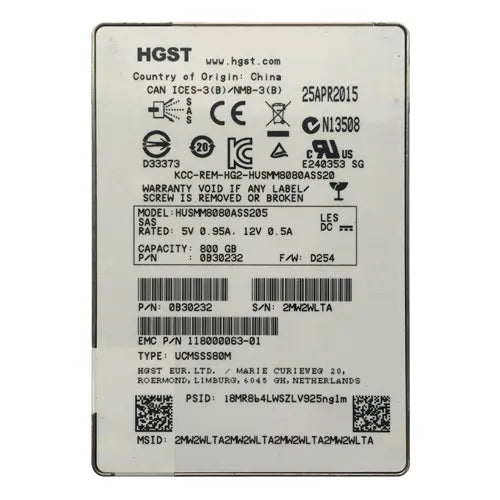 HUSMM8080ASS205 HGST Ultrastar SSD800MM Series 800GB Multi-Level Cell SAS 12Gb/s Mainstream Endurance (TCG + FIPS) 2.5-Inch Solid State Drive