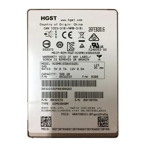 HUSMR1650ASS201 HGST Ultrastar SSD1600MR Series 500GB Multi-Level Cell SAS 12Gb/s Read Intensive (TCG Encryption) 2.5-inch Solid State Drive