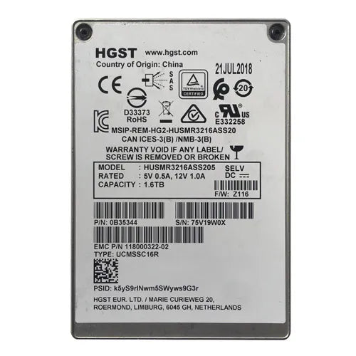 HUSMR3216ASS205 HGST Ultrastar DC SS300 Series 1.6TB Multi-Level Cell SAS 12Gb/s Read Intensive (TCG+FIPS) 2.5-inch Solid State Drive