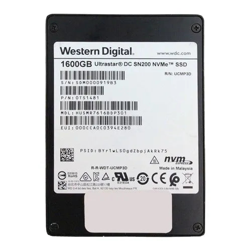 HUSMR7616BDP301 HGST Ultrastar DC SN200 Series 1.6TB Multi-Level Cell PCI Express 3.0 x4 NVMe Mixed Use U.2 2.5-Inch Solid State Drive