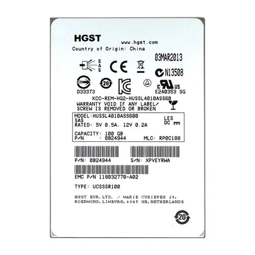 HUSSL4010ASS600 HGST Ultrastar SSD400S Series 100GB Single-Level Cell SAS 6Gb/s 2.5-inch Solid State Drive