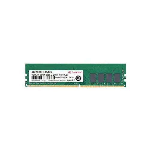 JM2666HLB-8G - Transcend 8GB 2666 MHz PC4-21300 ECC Unbuffered CL19 288-Pin DIMM 1.2V 1Rx8 Memory Module