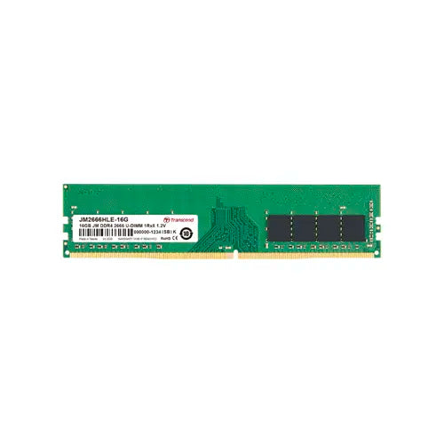 JM2666HLE-16G - Transcend 16GB 2666 MHz PC4-21300 ECC Unbuffered CL19 288-Pin DIMM 1.2V 1Rx8 Memory Module