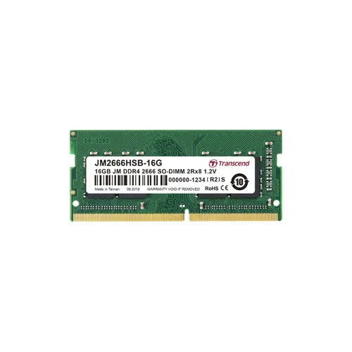 JM2666HSB-16G - Transcend 16GB 2666 MHz PC4-21300 Non-ECC Unbuffered CL19 260-Pin SODIMM 1.2V 2Rx8 Memory Module