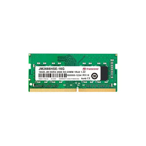 JM2666HSE-16G - Transcend 16GB 2666 MHz PC4-21300 Non-ECC Unbuffered CL19 260-Pin SODIMM 1.2V 1Rx8 Memory Module