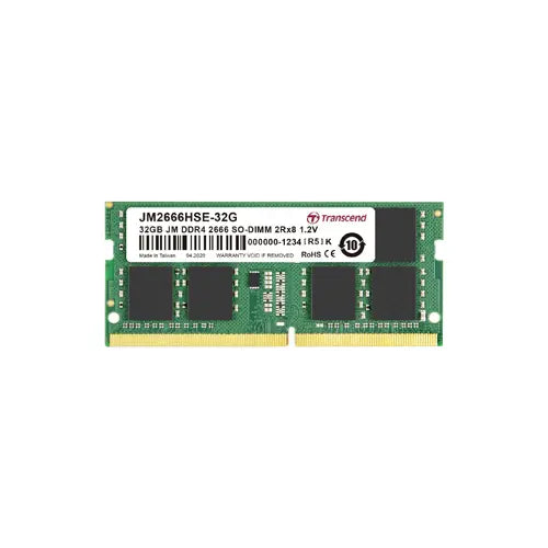 JM2666HSE-32G - Transcend 32GB 2666 MHz PC4-21300 Non-ECC Unbuffered CL19 260-Pin SODIMM 1.2V 2Rx8 Memory Module