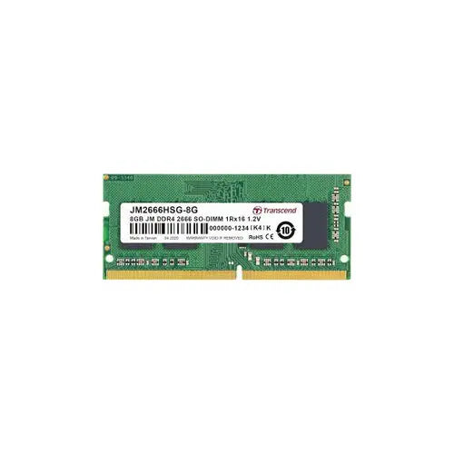 JM2666HSG-8G - Transcend 8GB 2666 MHz PC4-21300 Non-ECC Unbuffered CL19 260-Pin SODIMM 1.2V 1Rx16 Memory Module