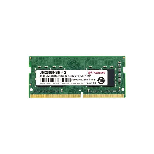 JM2666HSH-4G - Transcend 4GB 2666 MHz PC4-21300 Non-ECC Unbuffered CL19 260-Pin SODIMM 1.2V 1Rx8 Memory Module