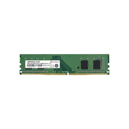 JM3200HLG-8G - Transcend 8GB 3200 MHz PC4-25600 ECC Unbuffered CL22 288-Pin DIMM 1.2V 1Rx8 Memory Module