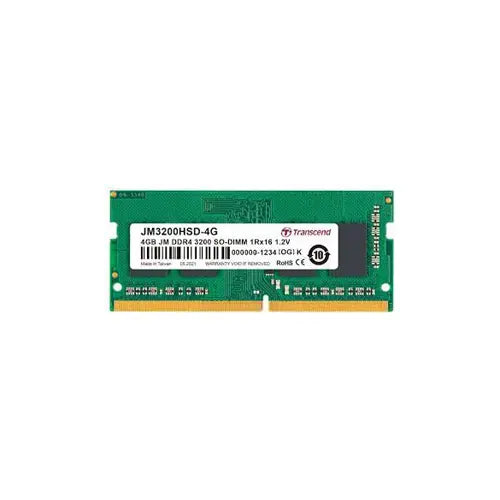 JM3200HSD-4G - Transcend 4GB 3200 MHz PC4-25600 Non-ECC Unbuffered CL22 260-Pin SODIMM 1.2V 1Rx16 Memory Module