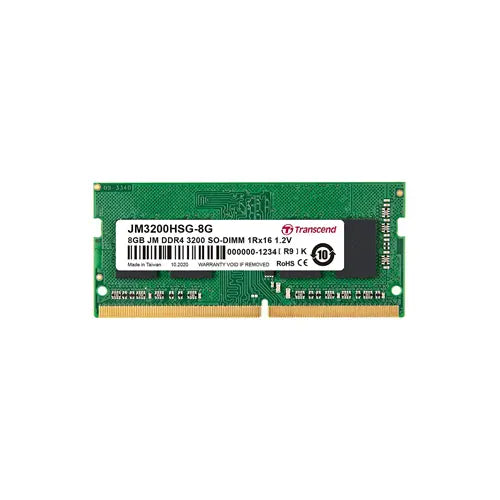 JM3200HSG-8G - Transcend 8GB 3200 MHz PC4-25600 Non-ECC Unbuffered CL22 260-Pin SODIMM 1.2V 1Rx16 Memory Module